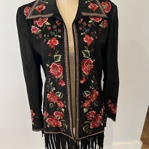 Soleil de Mandalay NOS quality suede heavily embroidered fringed jacket. Size 8
